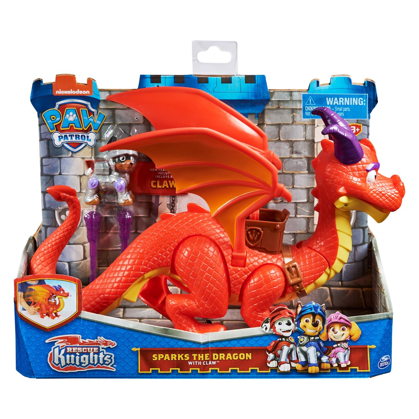 PAW Patrol Rescue Knights - Draak Sparks met supervleugels en pup Claw - Speelset PAW Patrol Rescue Knights - Draak Sparks met supervleugels en pup Claw - Speelset