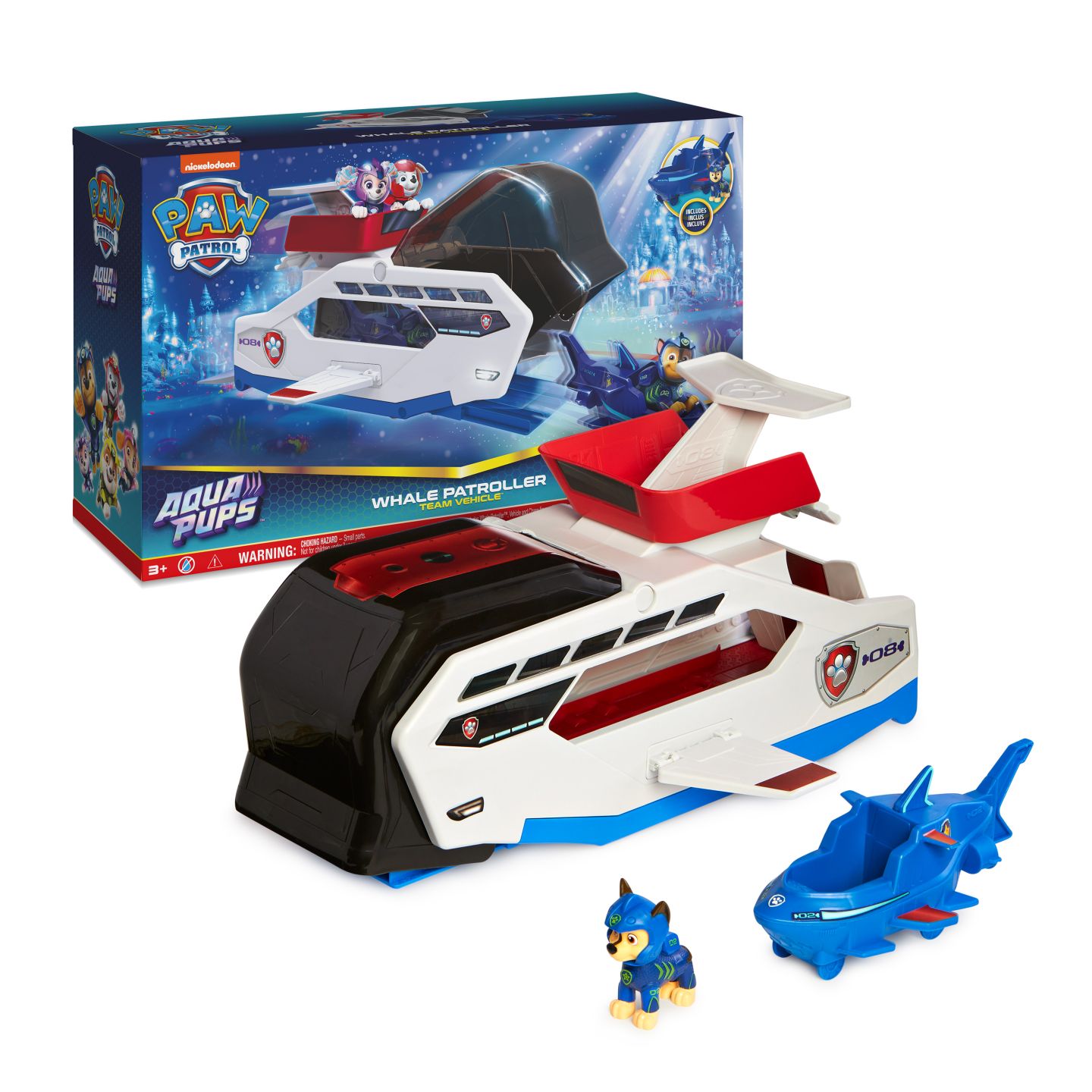 PAW Patrol Aqua Pups - Walvis Patroller-teamvoertuig met Chase-actiefiguur speelgoedauto en voertuigwerper PAW Patrol Aqua Pups - Walvis Patroller-teamvoertuig met Chase-actiefiguur speelgoedauto en voertuigwerper