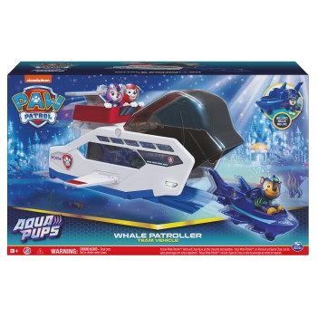 PAW Patrol Aqua Pups - Walvis Patroller-teamvoertuig met Chase-actiefiguur speelgoedauto en voertuigwerper PAW Patrol Aqua Pups - Walvis Patroller-teamvoertuig met Chase-actiefiguur speelgoedauto en voertuigwerper